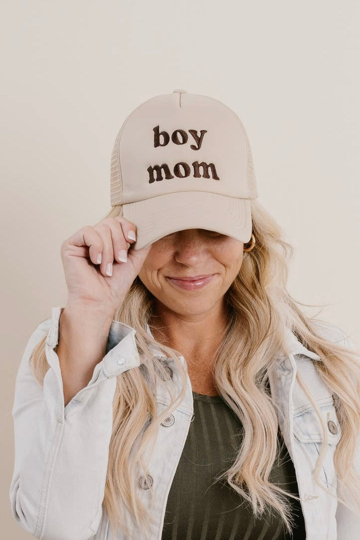 Boy Mom Boy Mama of Boys Heart Love Gifts Trucker Hat Mens Trucker Hats  Mesh Snapback Trucker Cap Fishing Hat Black