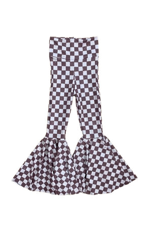Washed Checker Print Bell Bottoms