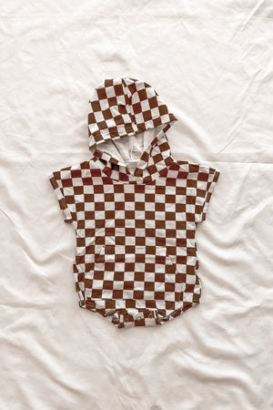 
                
                    Load image into Gallery viewer, Checkered Print Hoodie Romper
                
            