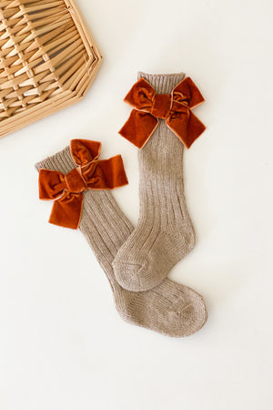 Brown Velvet Bow Socks