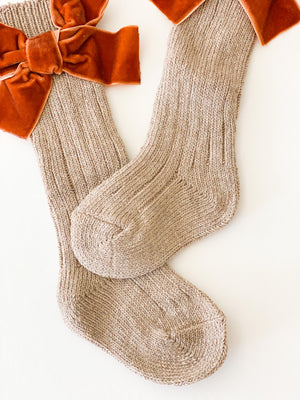 Brown Velvet Bow Socks