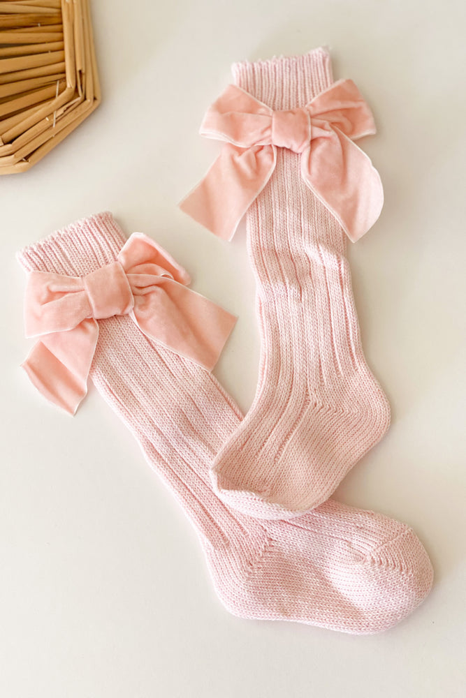 
                
                    Load image into Gallery viewer, Pink Velvet Bow Socks
                
            