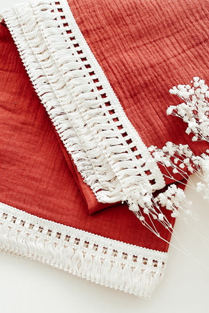 
                
                    Load image into Gallery viewer, Red Tassel Swaddle Blanket
                
            